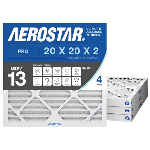 Aerostar 20x20x2 MERV 13 Air Filter, 4 Pack Set of HVAC Furnace Filters, Electrostatic MPR 1500-1900 & FPR 10 (Actual Size 19 1/2 x 19 1/2 x 1 3/4 inches): : Industrial & Scientific