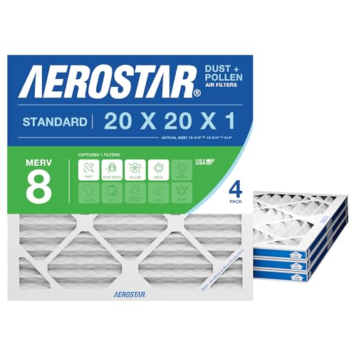 Aerostar 20x20x1 MERV 8 Air Filter, 4 Count, ACTUAL SIZE (19.75 x 19.75 x 0.75), HVAC, Air Conditioning & Furnace Filter Captures Dust, Lint & Pollen (MPR 600 / FPR 5), Made in USA : Industrial & Scientific