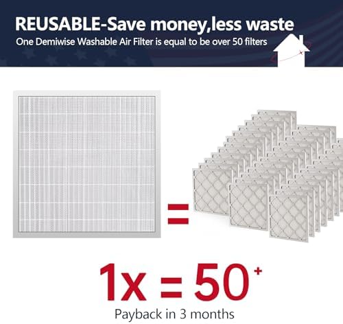 Demiwise 20x20x4 Washable Electrostatic Air Filter, MERV 8 Aluminum AC/HVAC Furnace Filter, Reusable Permanent Air Filter, Lasts a Lifetime, Increases Airflow(Actual Size:19.37"x 19.37"x3.58") : Health & Household - Image 2