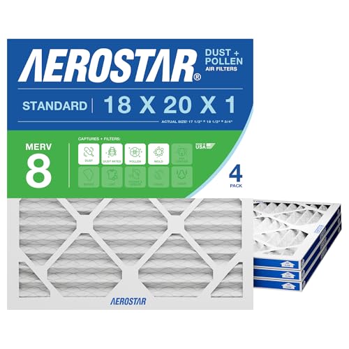 Aerostar 18x20x1 MERV 8 - 4 Count - High Efficiency Pleated HVAC, Furnace & Air Conditioner Filters - Removes Dust, Lint, Mold & Allergy-Causing Pollen : Industrial & Scientific