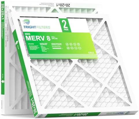 TRIGHTFILTERS 20x20x1 Air Filter 2 Pack, Durable MERV 8 Pleated Home HVAC AC Furnace Filters, Lightweight Compact Air Conditioner Filter Replacement -