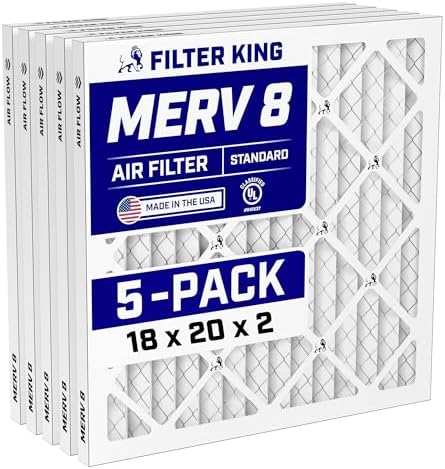 Filter King 18x20x2 Air Filter (MERV 8) (5-Pack) Dust & Allergy Control AC Furnace Filters, MADE IN USA, HVAC, Pleated, Electrostatic (Actual Size 17.5 x 19.5 x 1.75) -