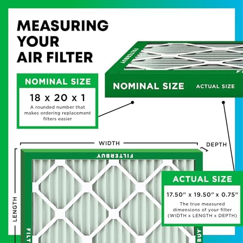 Filterbuy 18x20x1 Air Filter MERV 8 Essential Dust & Allergy Defense (2-Pack), Electrostatic Pleated HVAC AC Furnace Filters Replacement (Actual Size 17.50 x 19.50 x 0.75) - Replacement Furnace Filters - - Image 2
