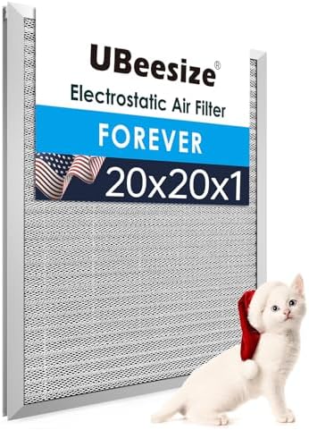 UBeesize 20x20x1 Reusable Air Filter - Washable, MERV 8,Permanent, Electrostatic - Lasts a Lifetime - Enjoy Fresher Air in Home and Office HVAC AC Furnace Systems (Actual Size 19.75x19.75x0.8 Inch) -