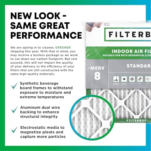 Filterbuy 20x20x2 Air Filter MERV 8 Essential Dust & Allergy Defense (4-Pack), Electrostatic Pleated HVAC AC Furnace Filters Replacement (Actual Size 19.50 x 19.50 x 1.75) - Replacement Furnace Filters - - Image 3