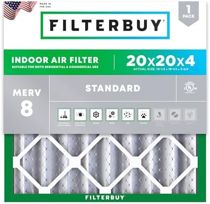 Filterbuy 20x20x4 Air Filter MERV 8 Essential Dust & Allergy Defense (1-Pack), Electrostatic Pleated HVAC AC Furnace Filters Replacement (Actual Size: 19.50 x 19.50 x 3.63) : Home & Kitchen