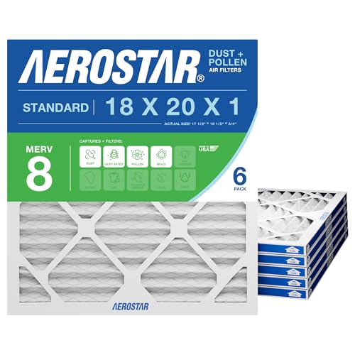 Aerostar 18x20x1 MERV 8 Air Filter, 6 Count, ACTUAL SIZE (17.50 x 19.50 x 0.75), HVAC, Air Conditioning & Furnace Filter Captures Dust, Lint & Pollen (MPR 600 / FPR 5), Made in USA : Industrial & Scientific