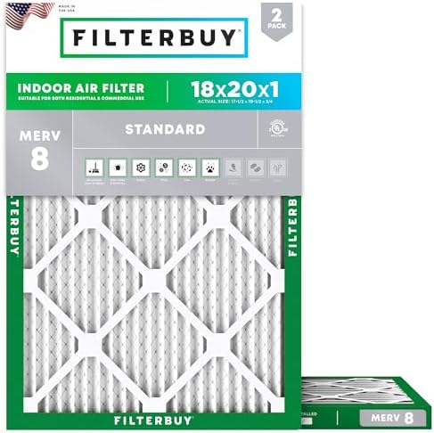 Filterbuy 18x20x1 Air Filter MERV 8 Essential Dust & Allergy Defense (2-Pack), Electrostatic Pleated HVAC AC Furnace Filters Replacement (Actual Size 17.50 x 19.50 x 0.75) - Replacement Furnace Filters -