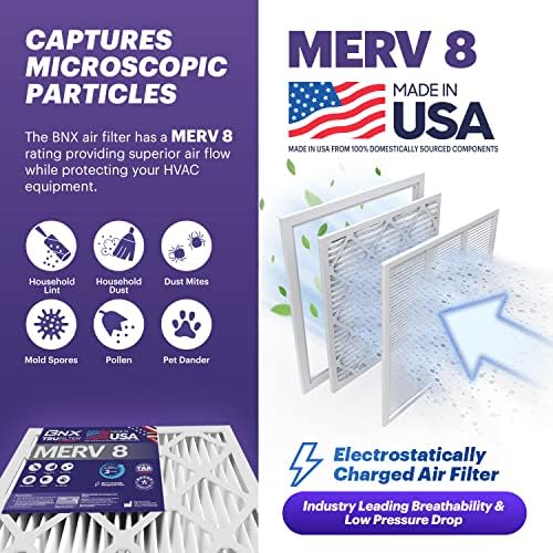 BNX TruFilter 16x20x1 Air Filter MERV 8 (6-Pack) - MADE IN USA – Dust & Pet Defense Electrostatic Pleated Air Conditioner HVAC AC Furnace Filters for Dust, Pet, Mold, Pollen MPR 600 – 700 & FPR 5 - - Image 3