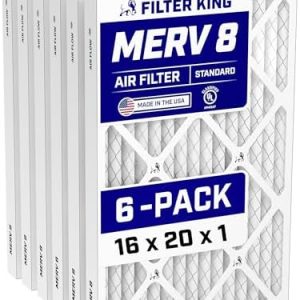 Filter King 16x20x1 Air Filter (MERV 8) (6-Pack) Dust & Allergy Control AC Furnace Filters, MADE IN USA, HVAC, Pleated, Electrostatic (Actual Size 15.5 x 19.5 x .75) -